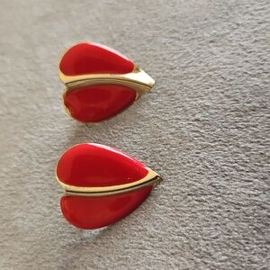 1/$5 or 3/$10 Large vintage red enamel heart earrings with gold-tone accents.